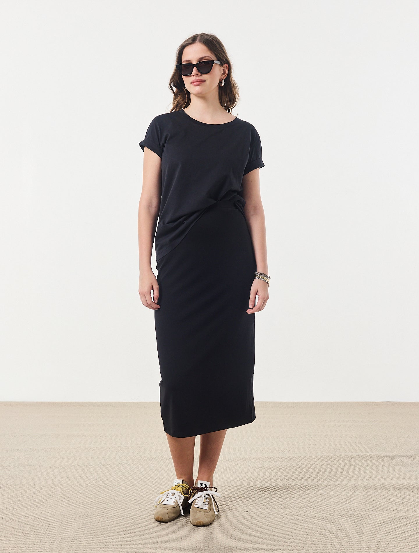 La jupe longue Power stretch Noir Black Coffee