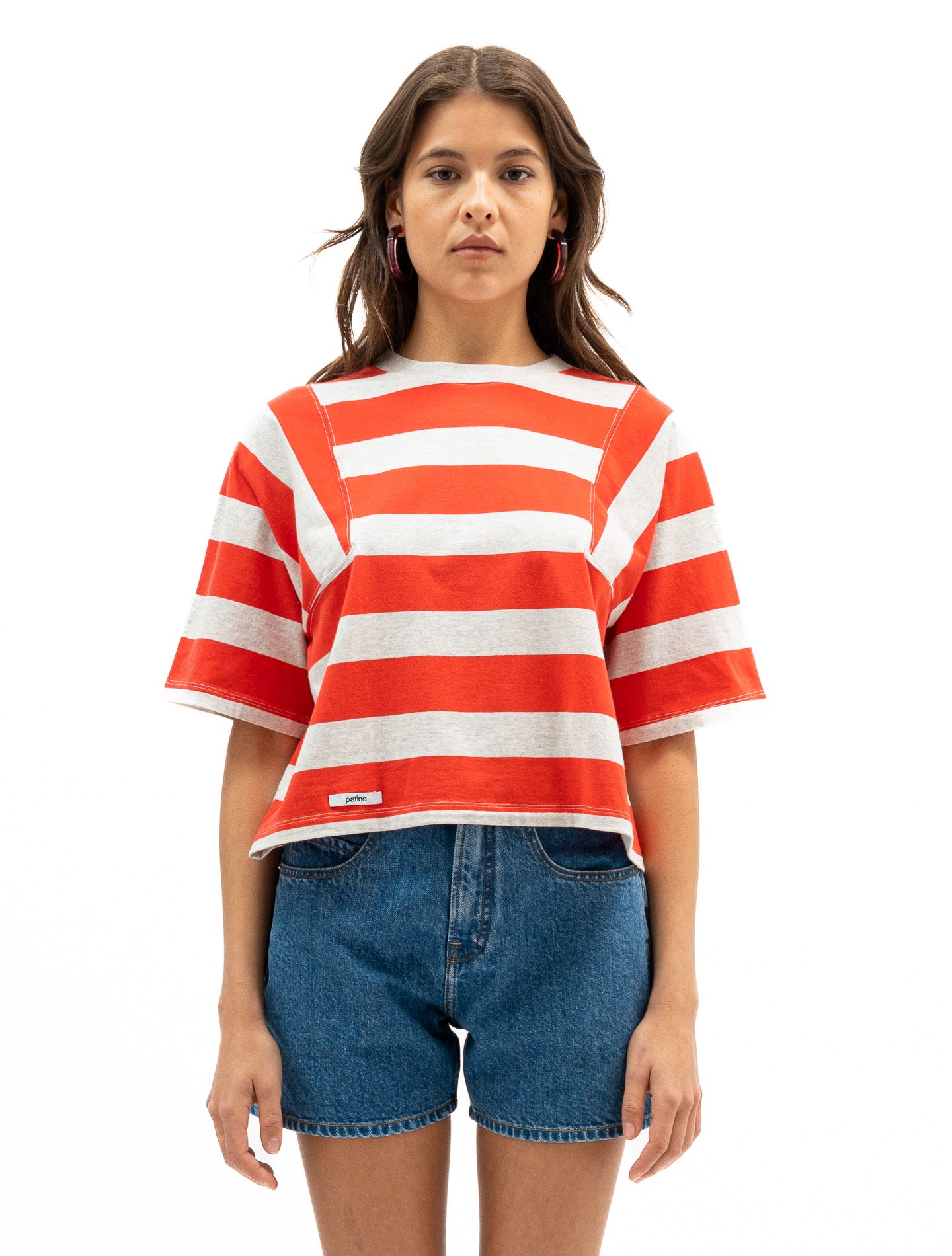 Le tee-shirt Boxy Willie® jersey bio-recyclé Rayures Rouge tomato