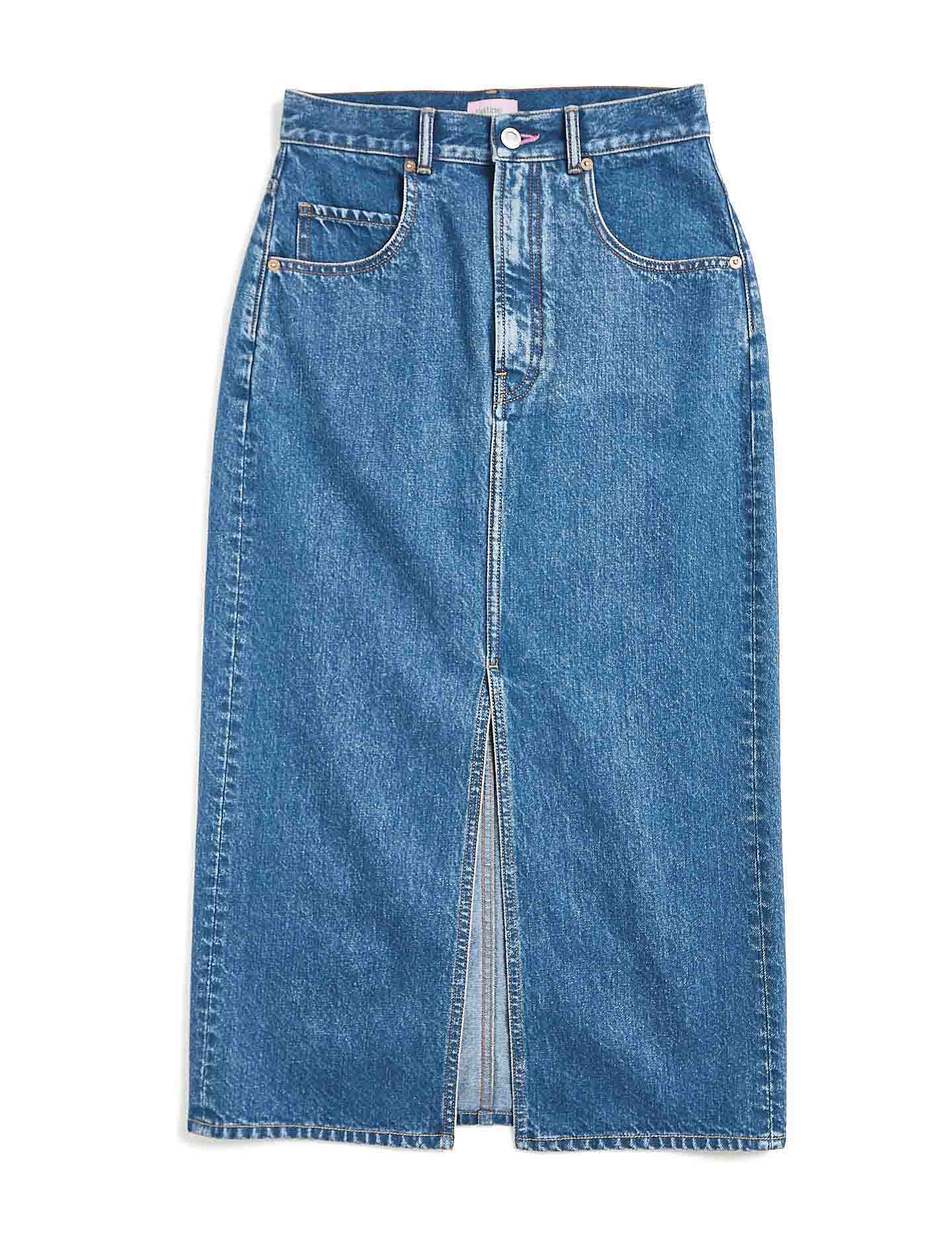 La jupe longue Brenda coton regen-recyclé Bleu medium