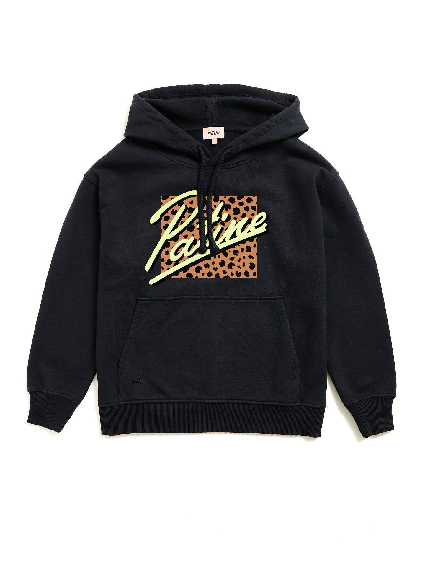 Le sweatshirt Hoodie Marty® en molleton bio-recyclé Noir Black coffee Fluo Leo
