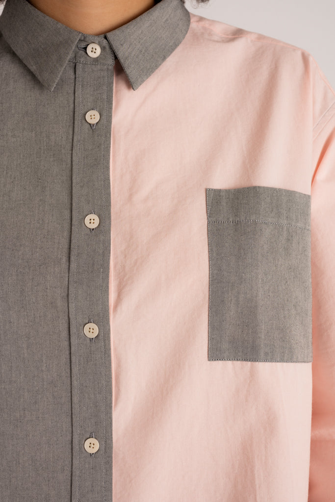 La chemise Oversize Tony toile bio-recyclée Bigoût gris/rose