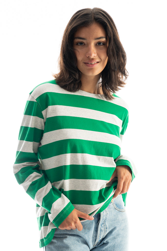 Le tee-shirt Long Willie® jersey bio-recyclé Rayures Vert Hollywood